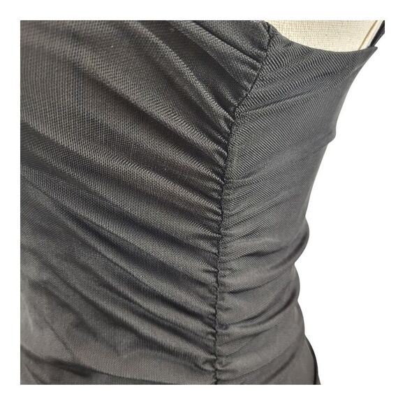 Zara Medium Black Ruched Bodycon Midi Dress Adjustable Straps Fitted Stretchy - Picture 10 of 15